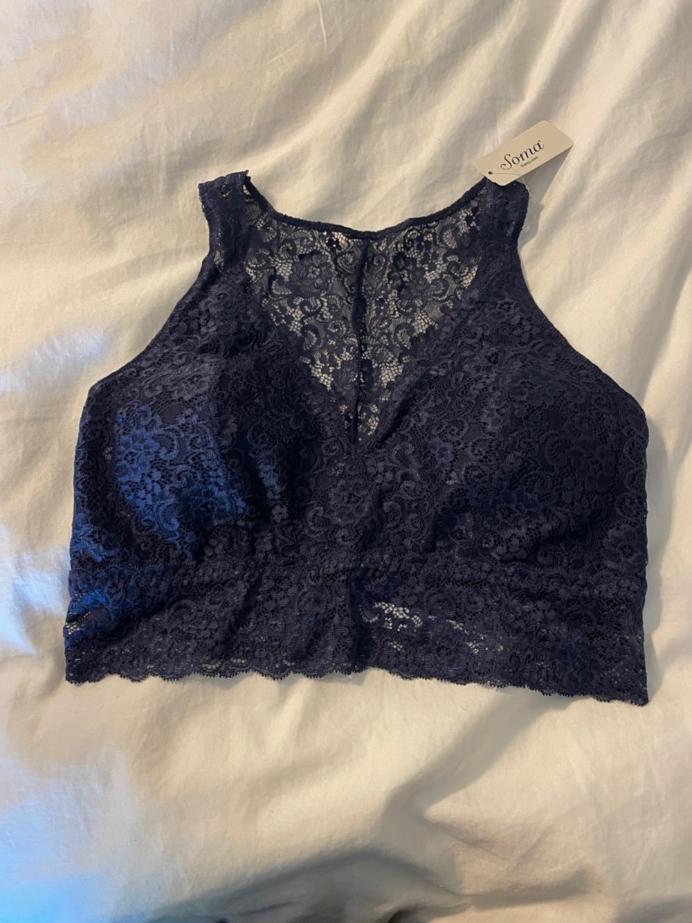 Soma Navy Floral Lace High-Neck Bralette